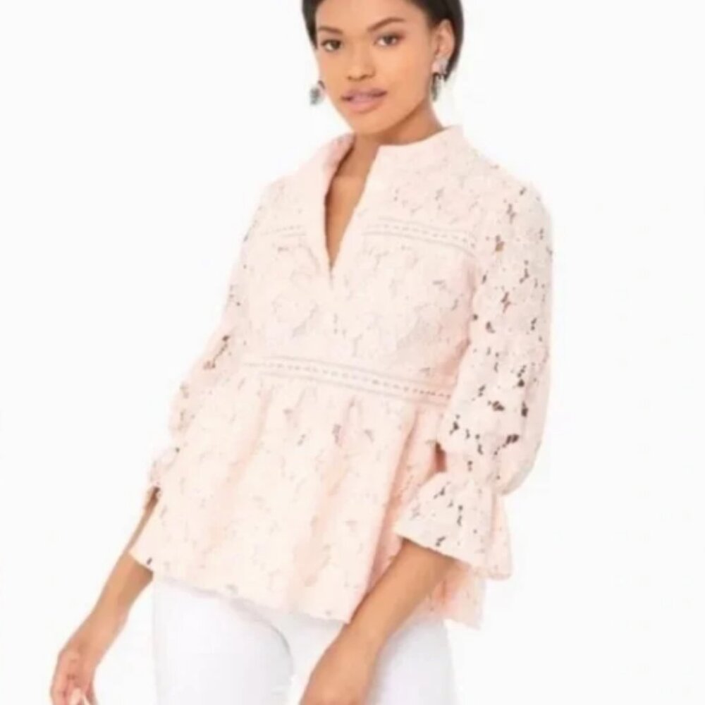 Tuckernuck Helena Orchid Pink Lace Peplum Crew Neck 3/4 Sleeve Boho Blouse Top M